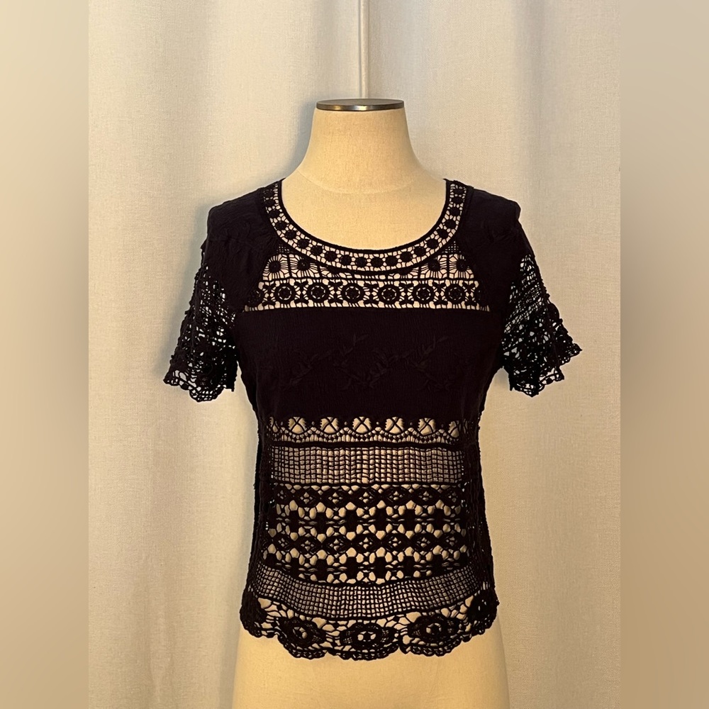 Deletta blue crocheted top from Anthropologie. Sz XS